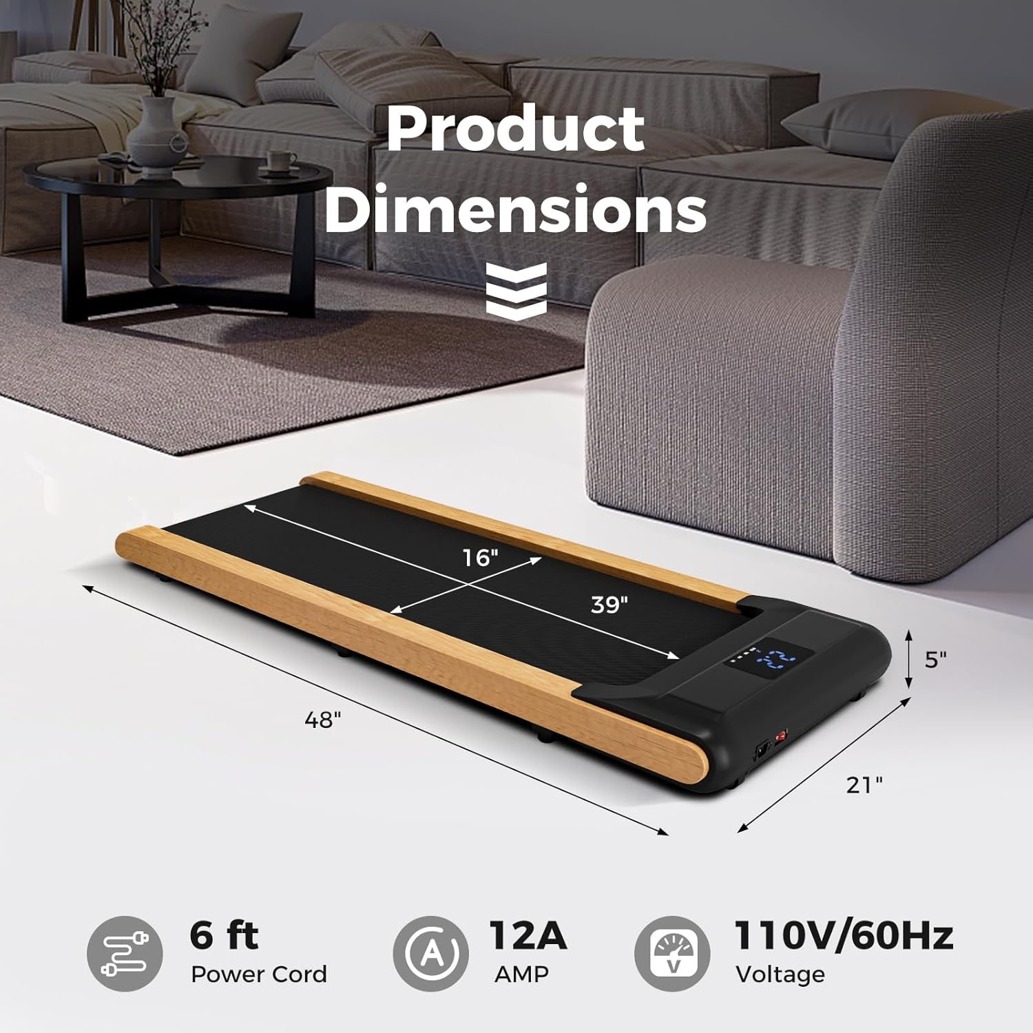 Goplus Walking Pad, Wooden Under Desk Treadmill for Home Office, Portable Walking Pad Treadmill with Remote Control, APP Control and LED Display, Installation-Free Walking Jogging Machine