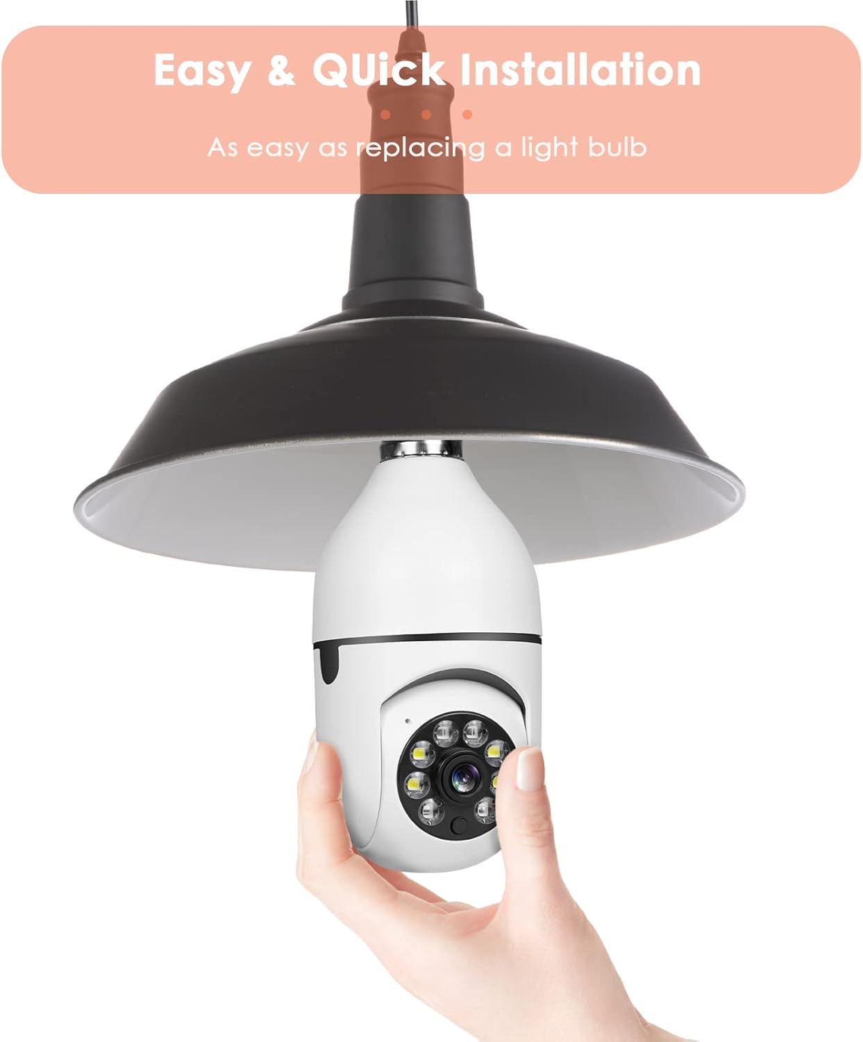 PTZ E27 Bulb Wireless Security Camera,1080P 360 Degree Panoramic Connector with WiFi,Human Motion Detection Alarm,Remote Viewing (32GB SD Card) Pack of 2