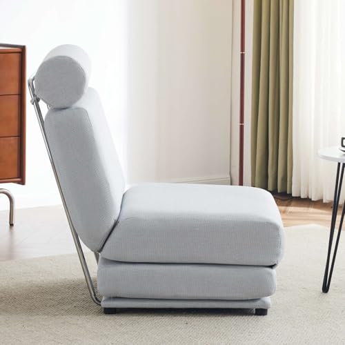 Folding Sofa Bed with Pillow, Foldable Sleeper Sofa Chair Bed, Memory Foam Convertible Floor Couch, Easy to Store, Made of Breathable and Wearable Linen (Light Grey-Blue)