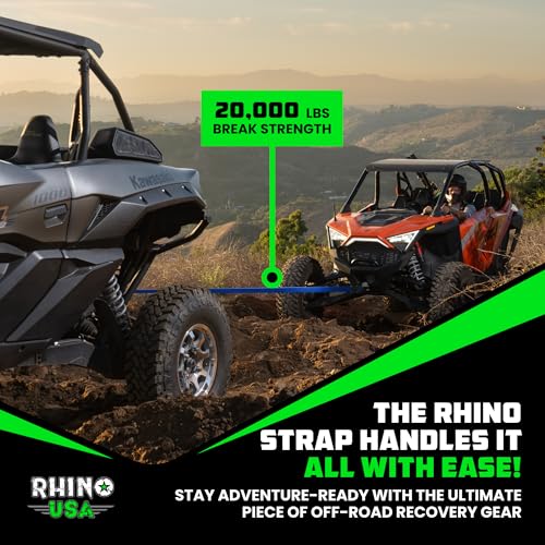 Rhino USA Recovery Tow Strap (3" x 20') - 31,518lb Break Strength - Emergency Recovery Strap Tow Rope for Truck, UTV, ATV & More - Heavy Duty Towing Strap for Offroad 4x4 Use - Compatible with Jeep