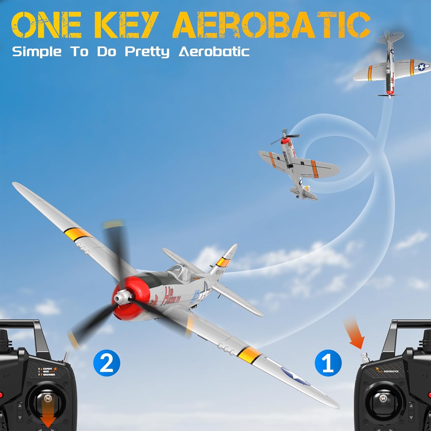 CKYSCHN RC Plane for Beginners, VOLANTEXRC 4CH WWII P-47 Model RC Airplane RTF, Remote Control Plane with Xpilot, Remote Control Airplanes for Adults Boys, One Key Aerobatic
