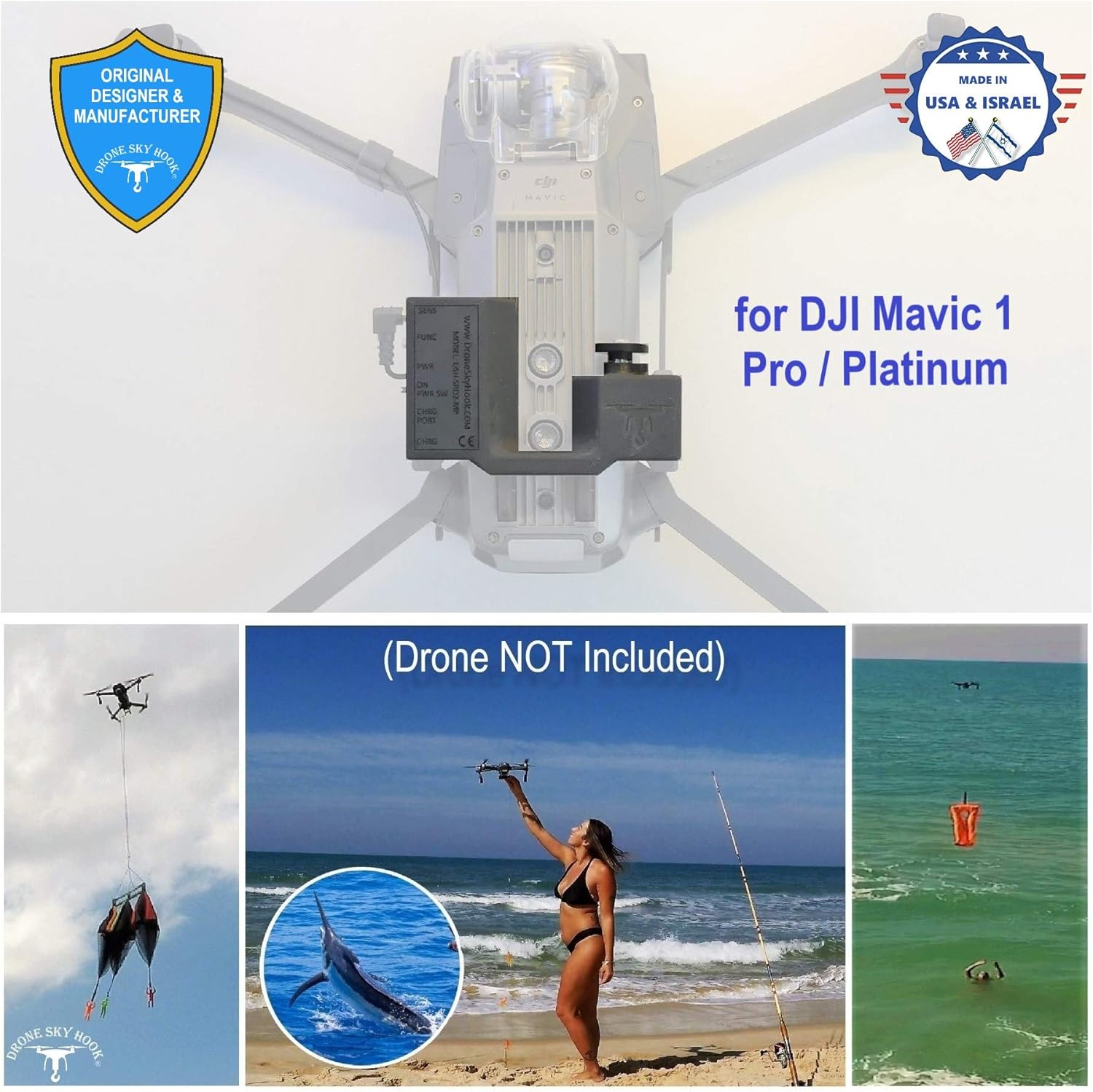 Release and Drop Professional Device for DJI Mavic 1 Pro/Platinum – Drone Fishing, Bait Release, Load Delivery, Search and Rescue and Fun – U.S. Patent - by DRONE SKY HOOK