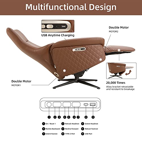Power Recliner Chair, Zero Gravity Recliner, Reclining for Adults with 2 Motors, Single Recliner with Powered Headrest Footrest USB Charging Press Control, Grey