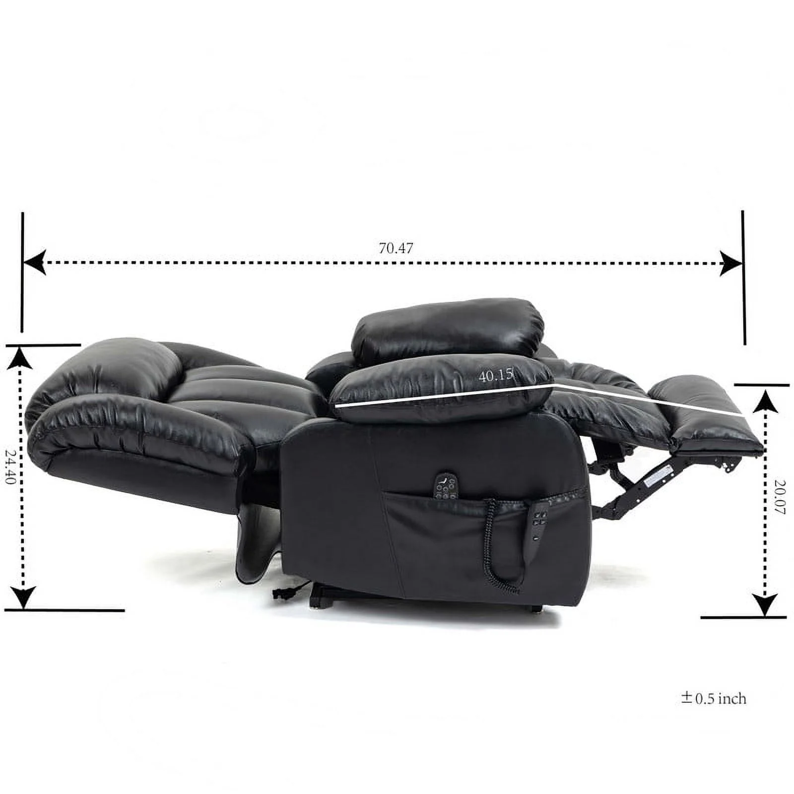 Oversized Dual Motor Lay Flat Power Lift Recliner Chairs for Elderly Adults,Black Leather Electric Recliners Chair with 8-Point Vibration Massage Lumbar Heating,2 Side Pocket,23" Seat Width