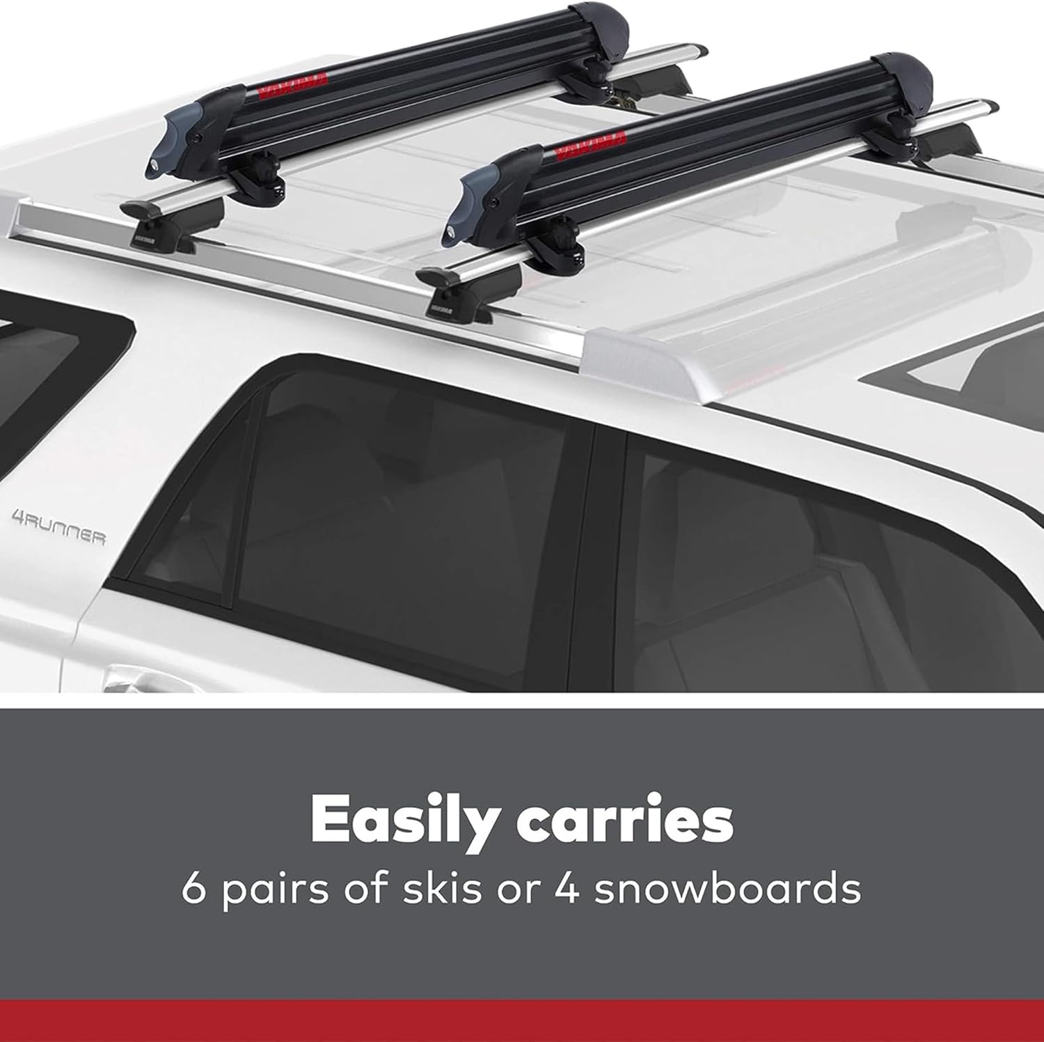 YAKIMA, PowderHound 6 Ski & Snowboard Mount, Fits Up to 6 Pairs of Skis or 4 Snowboards, Rides Quietly, Fits Most Roof Racks, Black