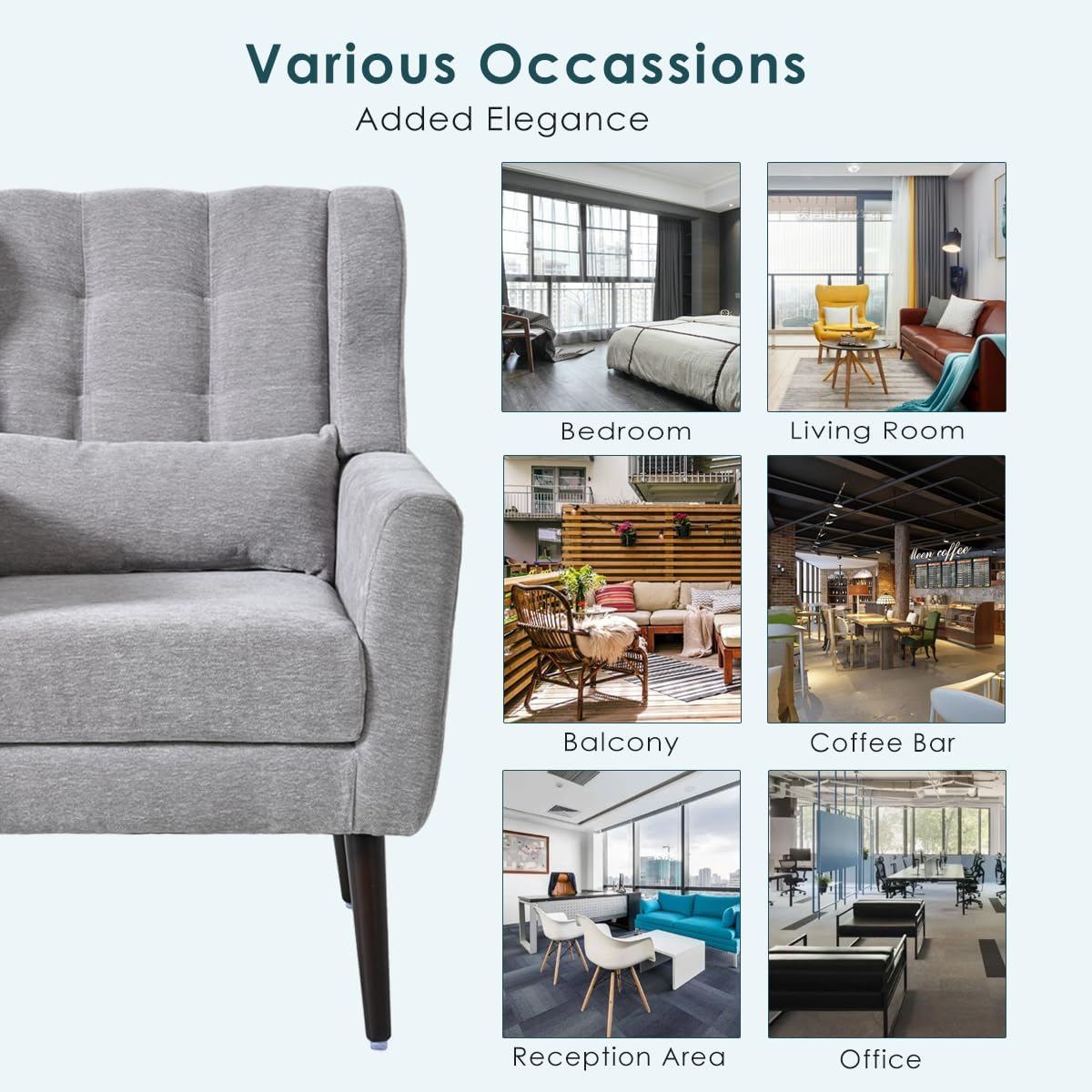 Modern Accent Chair,Chenille Arm Chairs for Living Room,Upholstered Mordern Armchair,Comfy Soft Padded Lounge Chair in Small Space, Bedroom, w/Pillow, Solid Wood Leg