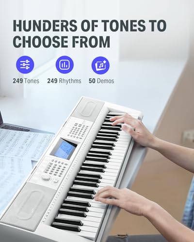 Donner 61 Key Keyboard Piano, Electric Piano Keyboard Kit with 249 Voices, 249 Rhythms - Includes Piano Stand, Stool, Microphone, Gift for Beginners, Black (DEK-610S)