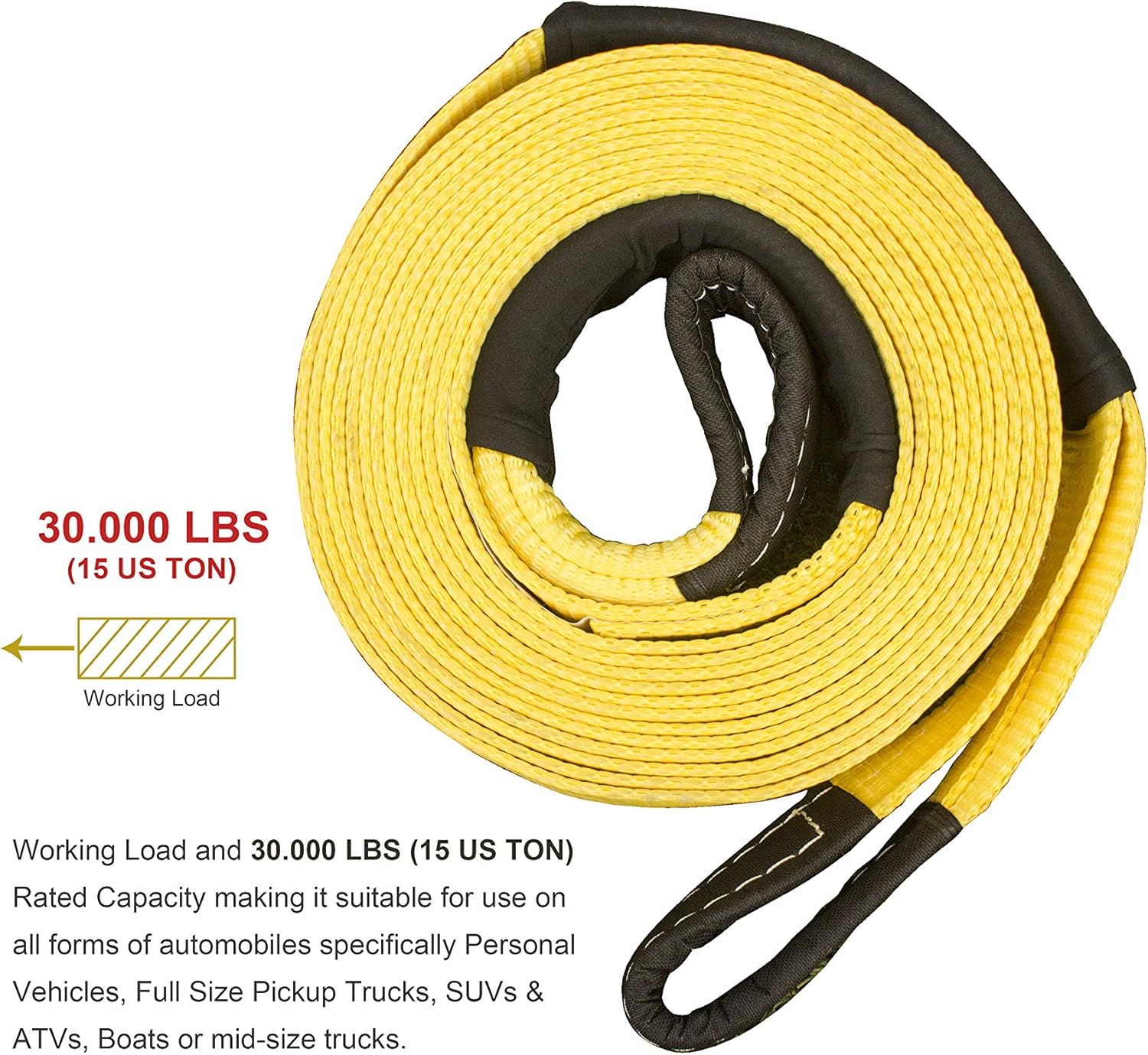 Autofonder Heavy Duty Tow Strap 12T Recovery Kit: 4WD Tow Strap + 3/4 Bow Shackle (2pcs) + Storage Bag (20ft)