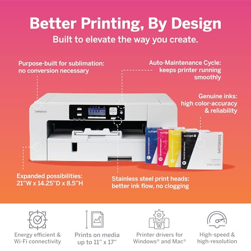Sawgrass SG500 Sublimation Printer Starter Bundle | Includes Professional Dye-Sublimation Printer, SubliJet UHD Inks & TruePix Sublimation Paper | Wi-Fi Connectivity | Create Custom Designs