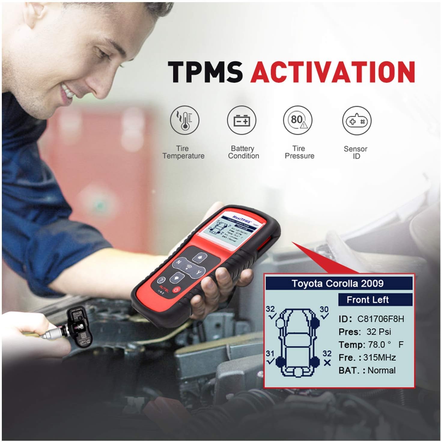 Autel TPMS Relearn Tool MaxiTPMS TS401, Ideal TPMS Tool for TPMS Reset, Sensor Activation, Program for MX-2in1MX-Sensor 433/315