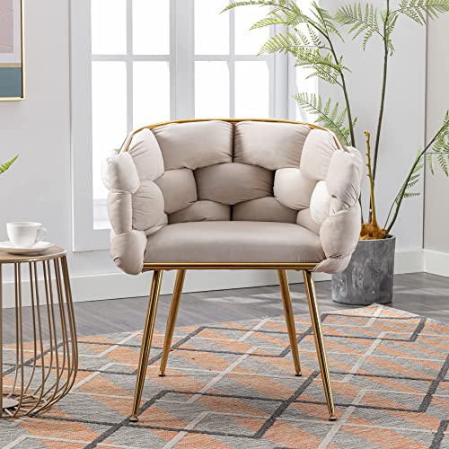 Modern Dining Room Dining Chairs Set of 4 Kitchen Chairs Comfy Gold Accent Chair Velvet Handmade Decorative Living Room Chairs Bedroom Furniture sillas de sala Tufted Arm Chairs for Vanity Green