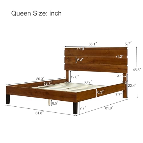 Farmhouse Full Size Bed Frame w/ 45.5" Tall Headboard, Rustic Wood Platform Bed with Wood Slats Support, Noise Free, Mattress Foundation, No Box Spring Needed, Full