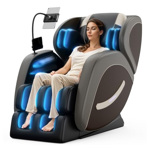 Massage Chair Full Body, Zero Gravity Massage Chair with Auto Modes, Airbag Massage, 6 Fix Point Rollers, Foot Massage, Heating, Touch Screen Controller, Gray Home Relaxation Recliner with Massage
