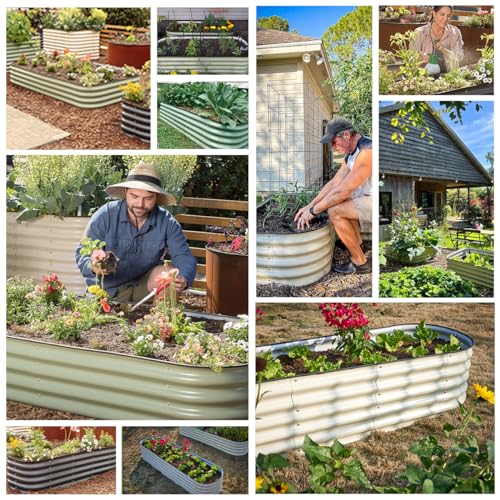 Raised Garden Bed 8x4x2FT, Galvanized Metal Raised bed Outdoor Deep Root Large Planter Box for Vegetables, fruit, Herbs, and Succulents(Forest Green)