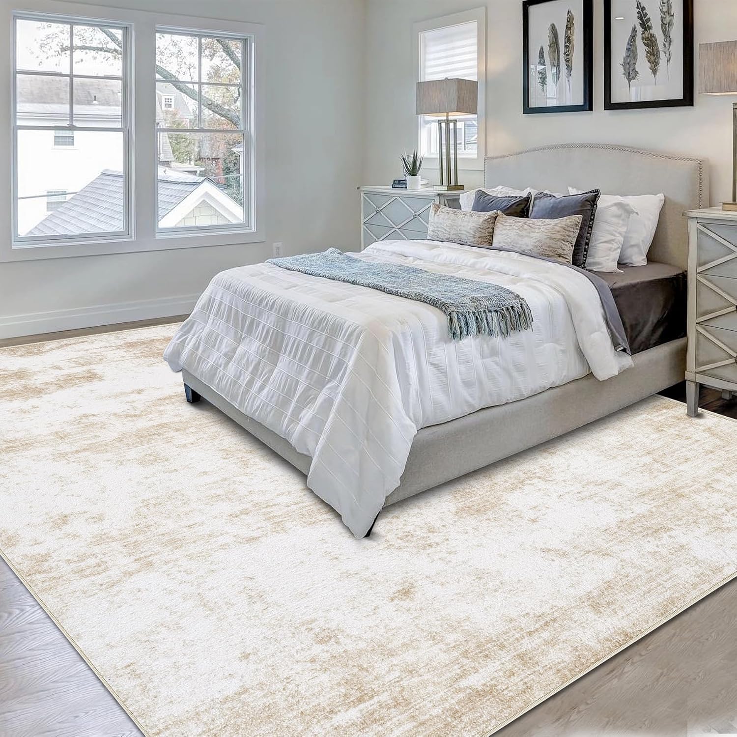 Area Rug Washable Rug 8x10: Large Modern Abstract Living Room Rug Anti-Slip Backing Stain Resistant Soft Indoor Carpet for Bedroom Kitchen Dining Room Table Home Office(Beige,8'x10')