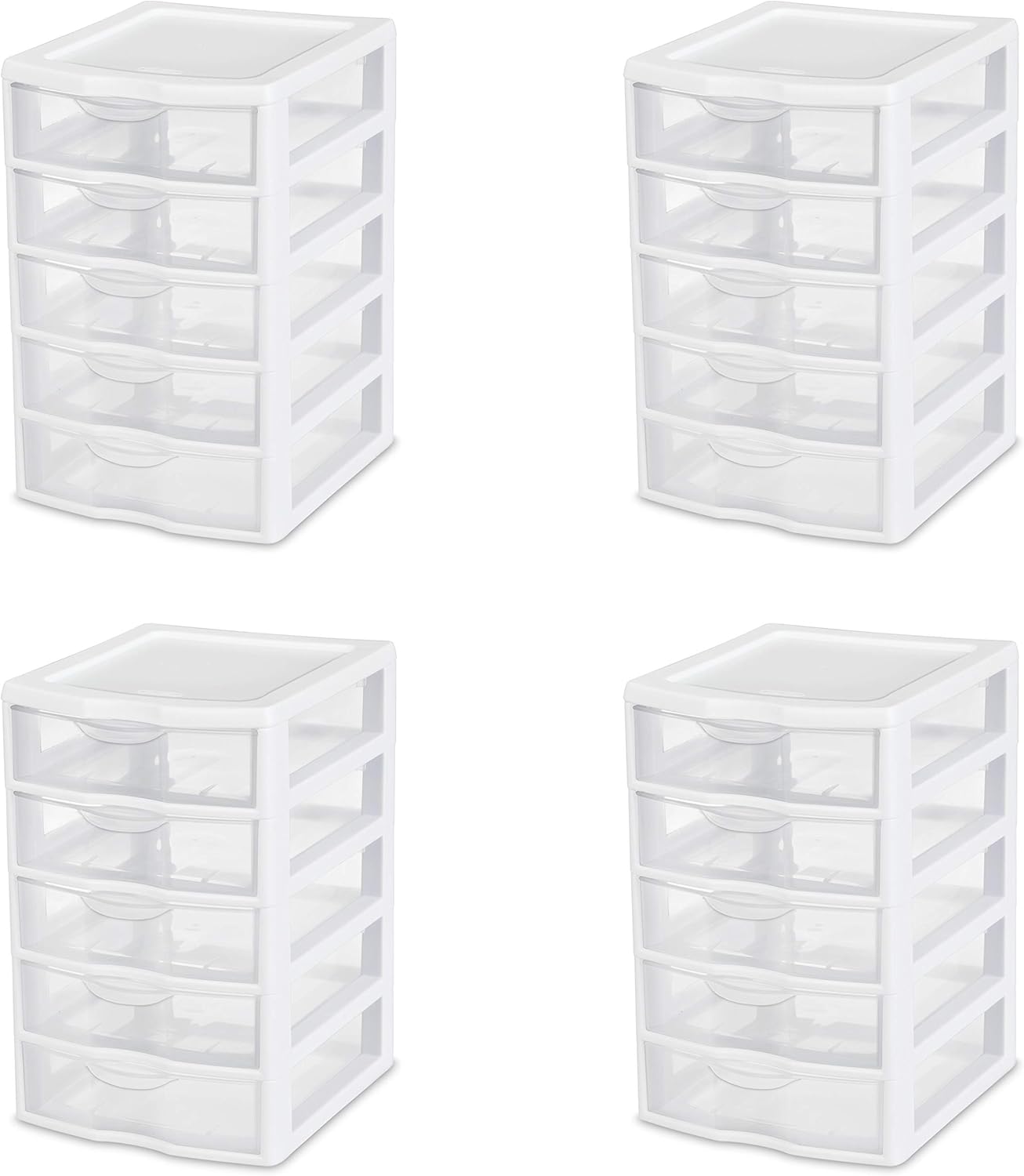 Sterilite 20758004 Small 5 Drawer Unit, White Frame with Clear Drawers, 4-Pack Pack of 2