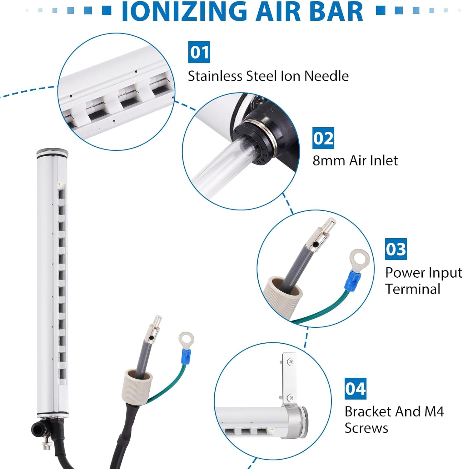 YUCHENGTECH Ionizing Air Bar Anti Static Ionizing Bar 20cm Static Eliminator Rod Anti Static Rod Ionizing Air Rod + 7KV High Voltage Generator 110V
