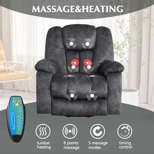 CANMOV Large Power Lift Recliner Chair with Massage, Heat, and USB for Elderly, Overstuffed Wide Recliners, Heavy Duty and Safety Motion Reclining Mechanism, Gray