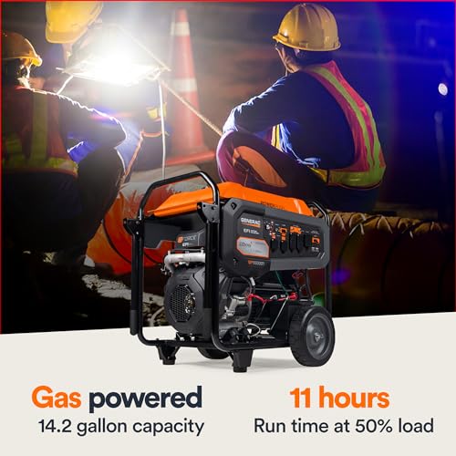 Generac 8,000-Watt Gas-Powered Portable Generator - Electric Start with COsense - PowerRush Advanced Technology - Reliable Power for Emergencies, Recreation, Home - 49 State Compliant - Orange/Black