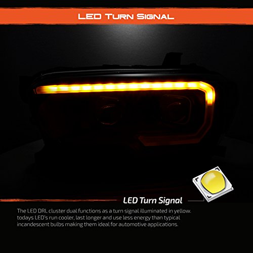 AKKON - For NEW Sequential LED Tube Design Black 2016-2023 Toyota Tacoma SR/SR5 Dual Square Projector Headlights
