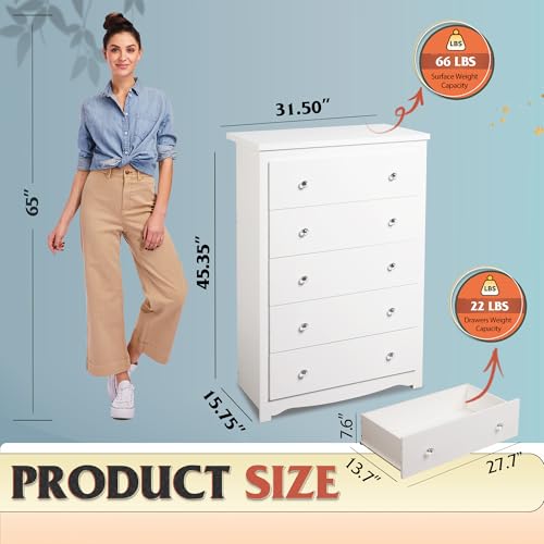 WLIVE Wood Dresser with 5 Drawers, Black Wooden Storage Cabinet, Organizer Drawers for Bedroom, Living Room, Hallway, Measuring 15.75" W * 31.50" D * 45.35" H ﻿