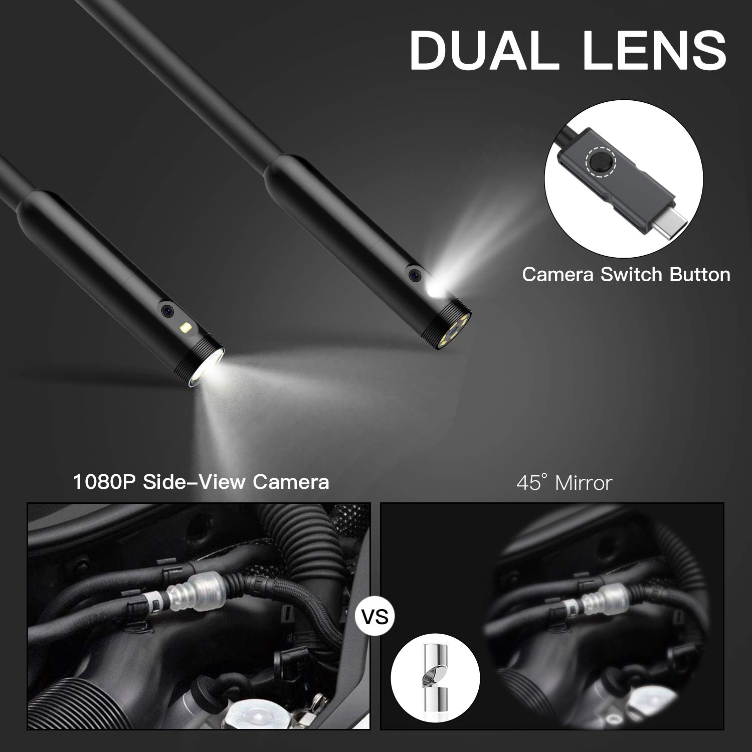 50ft Dual Lens Inspection Camera with Light, Teslong Digital Home Borescope Tool, Video Endoscope, HD Scope Camera, 4.5 Screen, Long Flexible Probe, 1080p, Sewer, Plumbing, Pipe, Wall(Waterproof)
