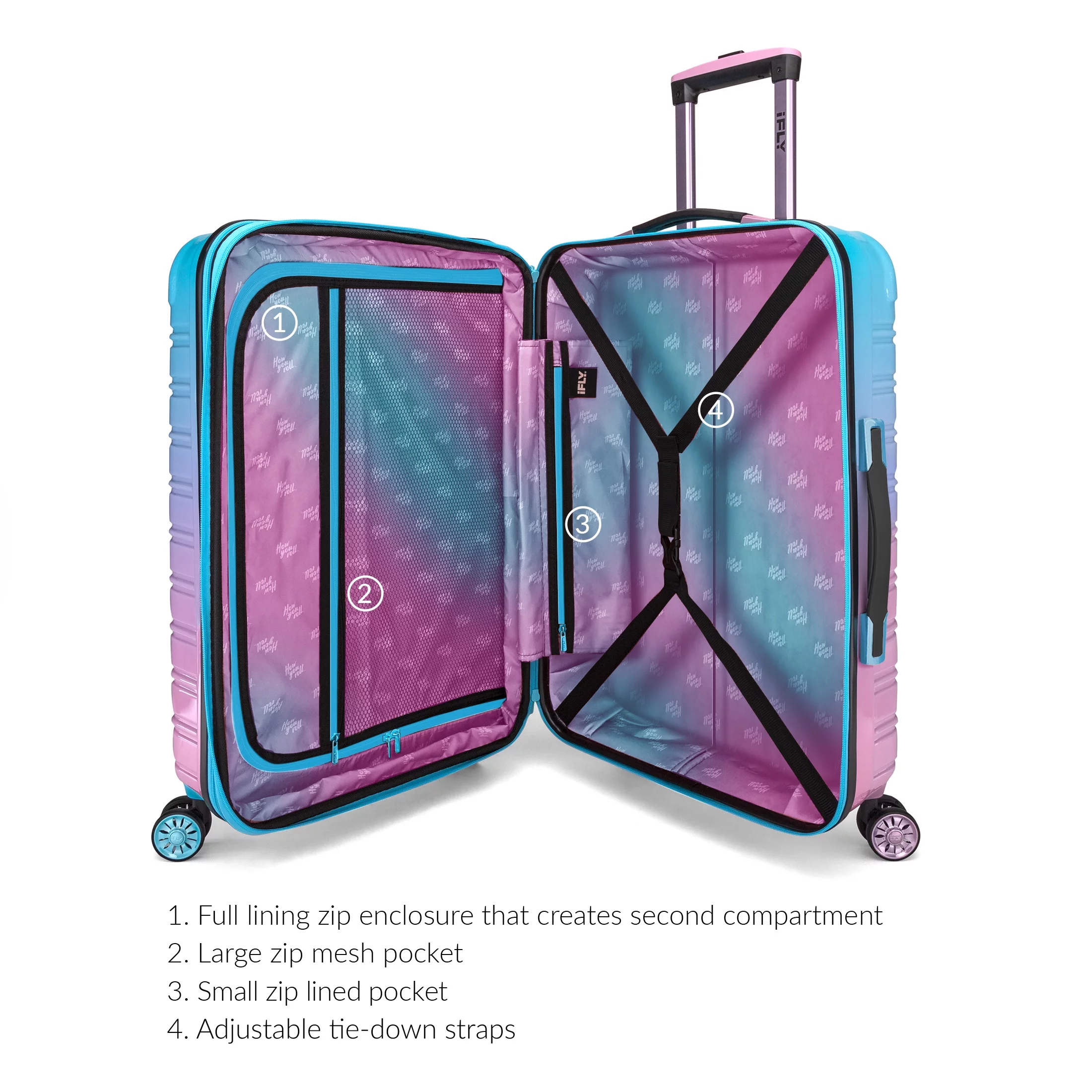 iFLY Hardside Luggage Fibertech 3 Piece Set, 20" Carry-on Luggage, 24" Checked Luggage and 28" Checked Luggage, Cotton Candy