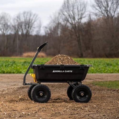 Gorilla Carts Heavy-Duty Dump Cart, Patented Quick-Release Dumping, Steel Frame, 600 lb Capacity, No-Flat 10-Inch Tires, Utility Wagon for Garden, Yard, Beach