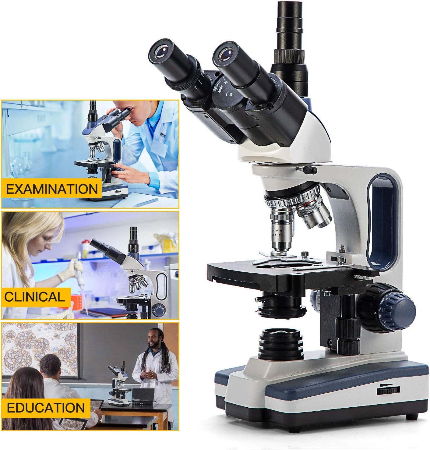 Swift Trinocular Compound Microscope SW350T,40X-2500X Magnification,Siedentopf Head,Research-Grade,Two-Layer Mechanical Stage,1.3mp Camera and Software Windows and Mac Compatible