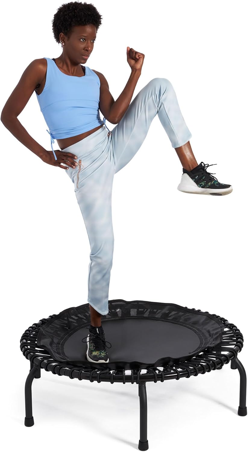 JumpSport 430 Home 44 Inch Low Impact Adult Mini Exercise Fitness Rebounder Trampoline with Streaming Videos and Workout DVDs, Black