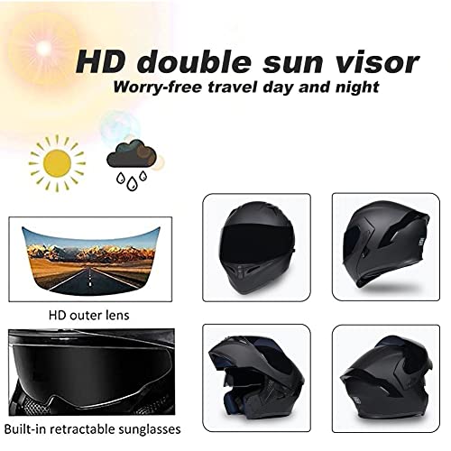 Motorcycle Modular Bluetooth Helmet Full Face Flip Up Front Helmet , DOT Approved Bluetooth Integrated Helmet with Dual Visor Auto Answer, for Adults Men Women M~XXL 57~64cm