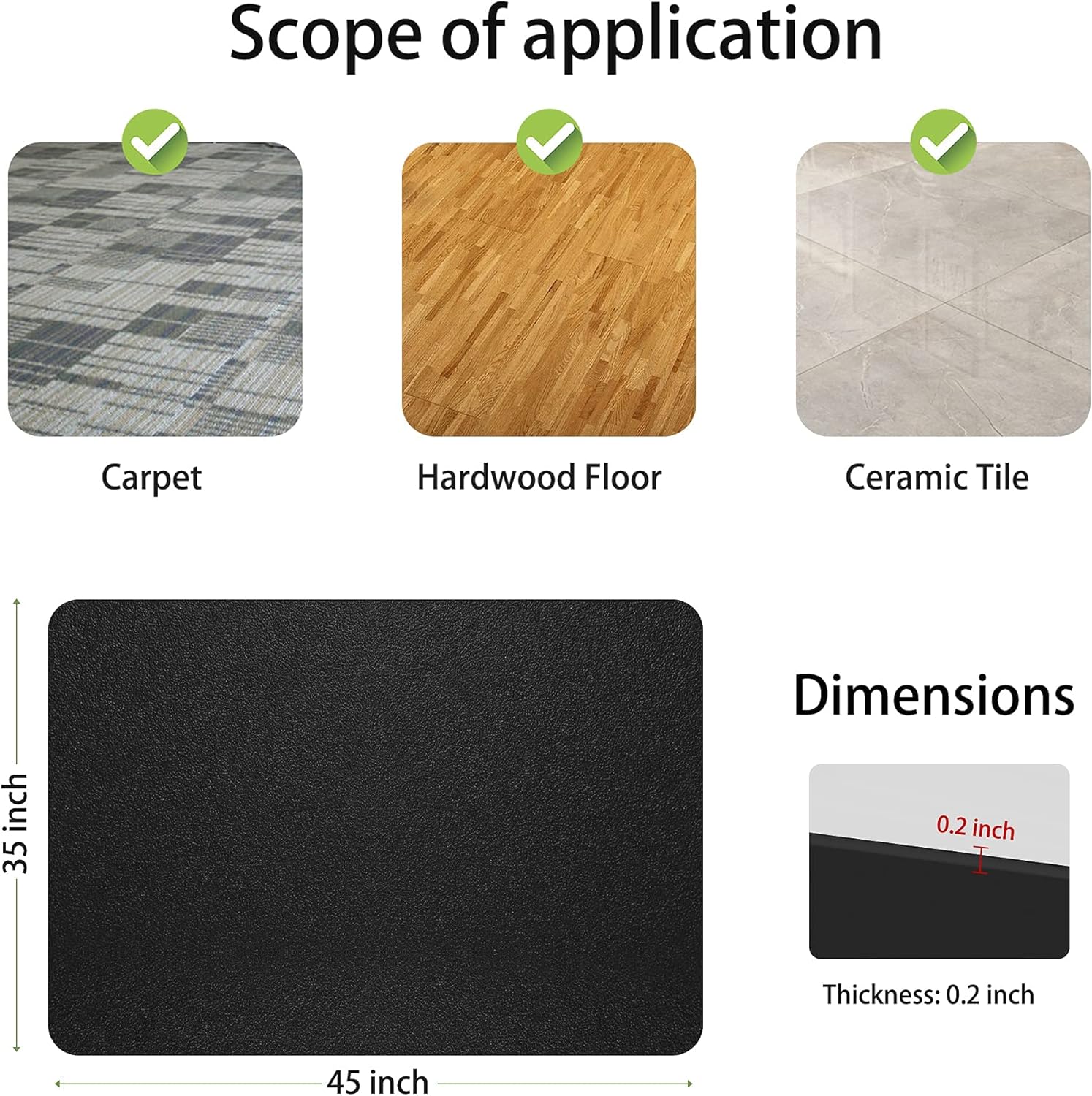 Chair Mats for Carpeted or Hard Floors,Tough and Thick Office Chair Mat,Anti-Slip Chair Mat for Office Home Carpet Protector(35×45 inches)