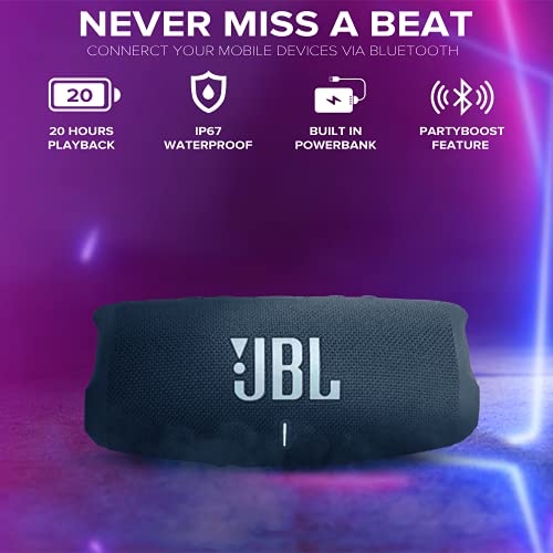 JBL Charge 5 - Portable Bluetooth Speaker with Megen Hardshell Travel Case with IP67 Waterproof and USB Charge Out (Gray)
