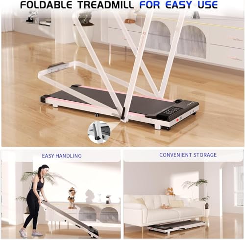 SupeRun 3 in 1 Folding Treadmills for Home Small, 3.0HP Under Desk Treadmill, Walking Pad Treadmill 300 lb Capacity with Remote & APP Control, LED Display, Powerful Quiet Walking Pad with Handle Bar
