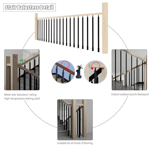 Staircase Balusters Black 1 3 4 6 7 8 10 Pieces, 25MM/ 1" Stair Spindles Post Kit for Entrance Stairs Loft Yard Porch, Interior Stairway Railing Banister Pickets with Bracket, 31 39 42 47 Inch ( Color