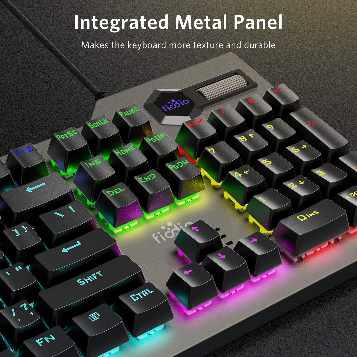 Fiodio Mechanical Gaming Keyboard, Wired RGB Rainbow Backlit Keyboard with Blue Switches, Ergonomic Standard Keyboard for Desktop, Computer, PC Pack of 2