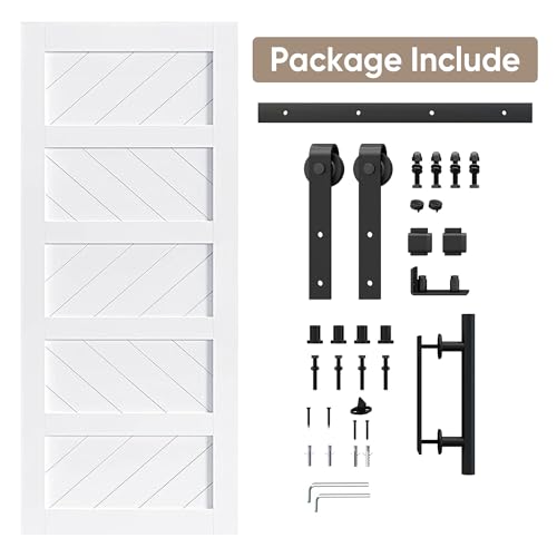 JUBEST 36" x 84" Barn Door, Slding Barn Door Kit Wave Shape Barn Door Panel with Hardware Kit Include, Easy Installation, Solid Wood, MDF & PVC Covered, Black