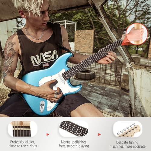 Donner DST-100B 39 Inch Electric Guitar Beginner Kit Solid Body Full Size Black HSS for Starter, with Amplifier, Bag, Digital Tuner, Capo, Strap, String,Cable, Picks