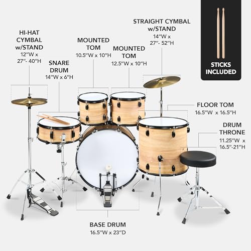 Best Choice Products 5-Piece Full Size Complete Adult Drum Set w/Cymbal Stands, Stool, Drum Pedal, Sticks, Floor Tom - Dark Blue Sparkle