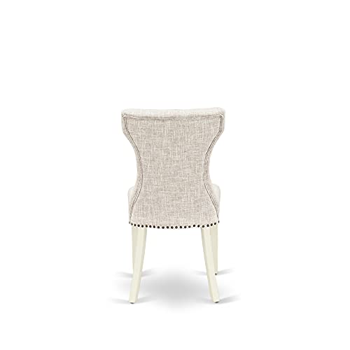 East West Furniture V-Style 7 Piece Set Consist of a Rectangle Dining Room Table with V-Legs and 6 Doeskin Linen Fabric Upholstered Chairs, 36x60 Inch, V096GA235-7