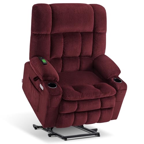 MCombo Dual Motor Power Lift Recliner Chair with Massage and Heat for Elderly People, Infinite Position, USB Ports, Cup Holders, Fabric 7890 (Medium-Regular, Burgundy)