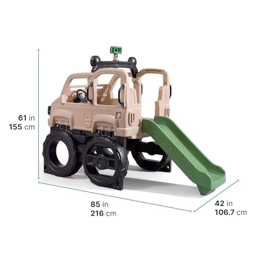 Step2 Safari Truck Climber Playset for Kids, Slide, Climbing Wall, Steering Wheel, and Binoculars, Toddlers Ages 2 –5 Years Old, Easy To Assemble, Kids Outdoor Playground for Backyard, Brown