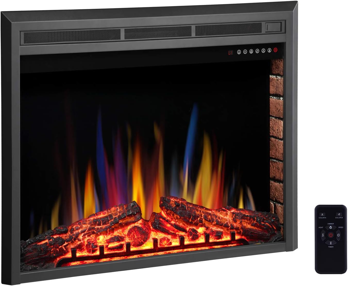 R.W.FLAME 32" Electric Fireplace Insert,Freestanding & Recessed Electric Stove Heater,Touch Screen,Remote Control,750W-1500W with Timer & Colorful Flame Option