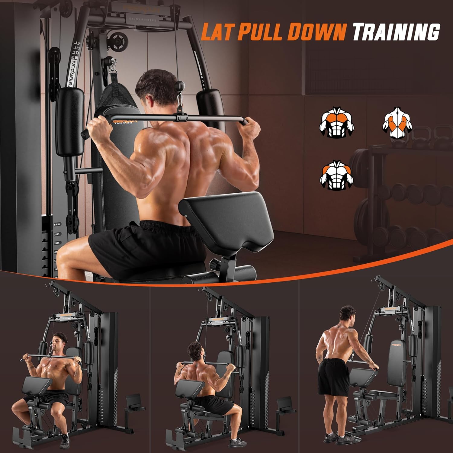FEIERDUN Home Gym Equipment, Multi-Functional Workout Equipment with 154LBS Weight Stack, for Leg Press, Lat Pull Down, Chest presses