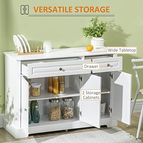 , Sideboard, Cabinet, Modern Kitchen Cabinet with 2 Drawers and Adjustable Shelves, Coffee Bar Cabinet, White Servers, Sideboards & Buffets