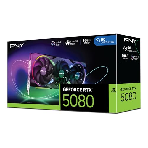 PNY NVIDIA GeForce RTX™ 5080 16GB ARGB Overclocked Triple Fan Graphics Card (DLSS 4, PCIe® 5.0, HDMI®/DP 2.1, 2.9-Slot, Epic-X™ RGB Lighting)