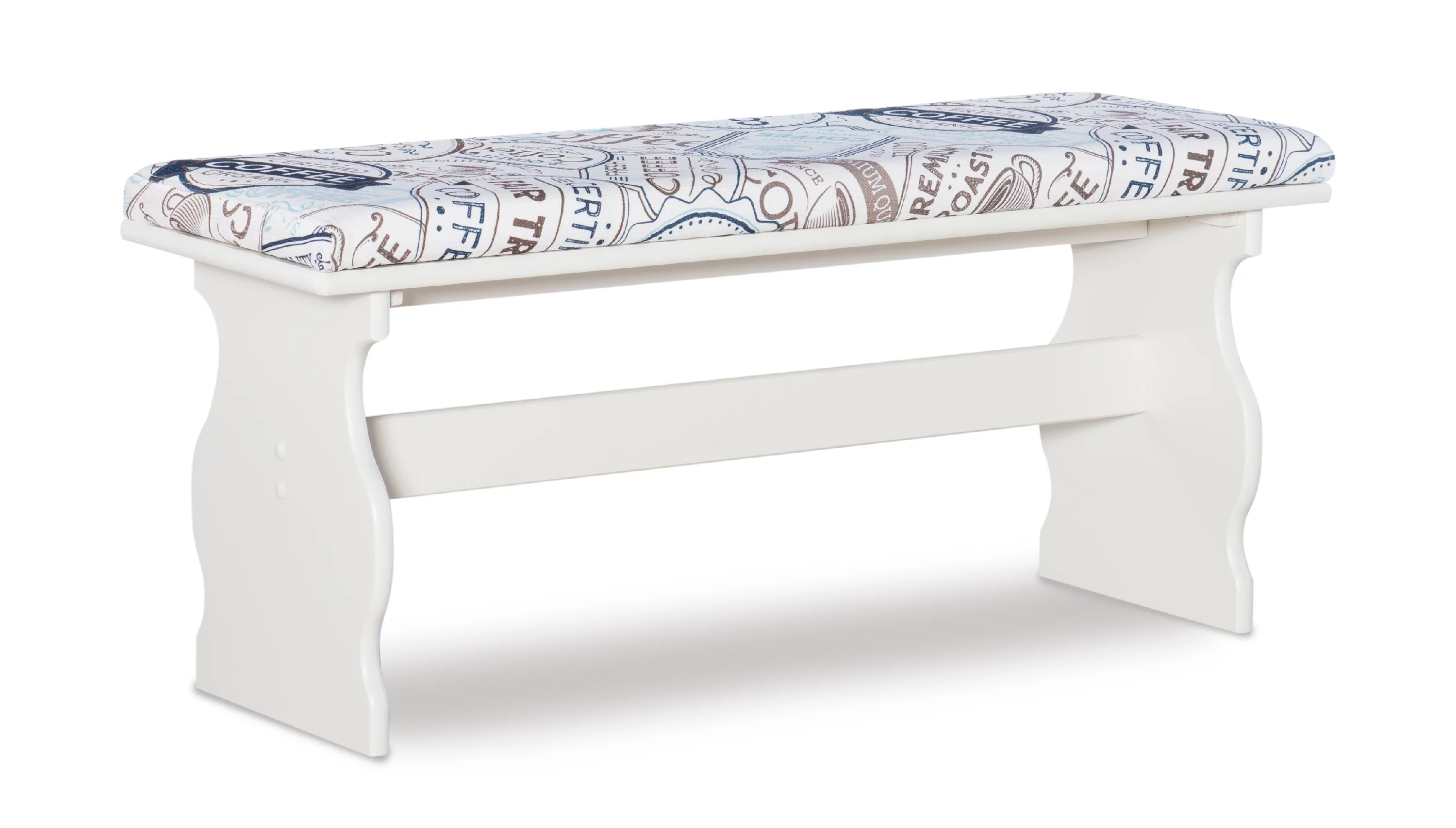Linon Weston Corner Dining Breakfast Nook with Table and Bench, Seats 5-6, White Finish with Coffee Patterned Fabric