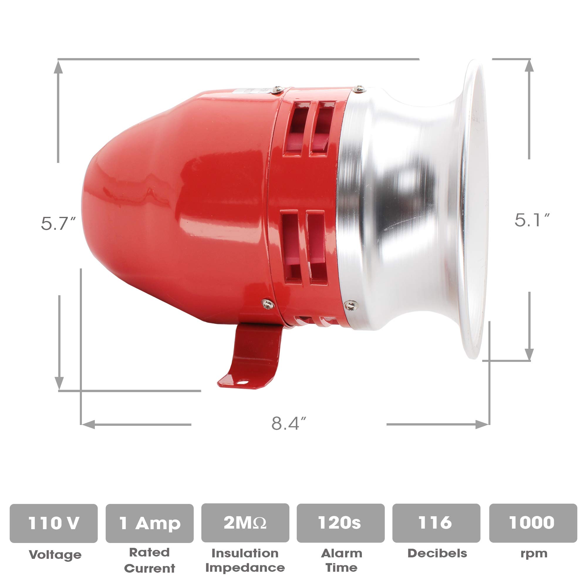 Shopcorp MS-390, 110V Industrial Motor Alarm Bell Horn Sound Buzzer Siren, Decibel Security (112 Decibels)