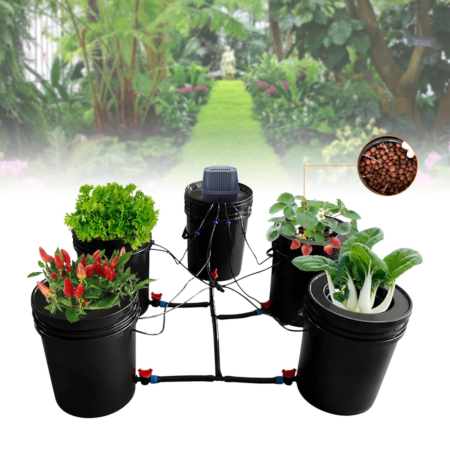 5-Gallon Deep Water Culture Hydroponics Grow System Kit with 5 Buckets, Recirculating Design, and Reservoir for Greenhouse and Indoor Growing – Ideal for Vegetables, Garden, and Balcony