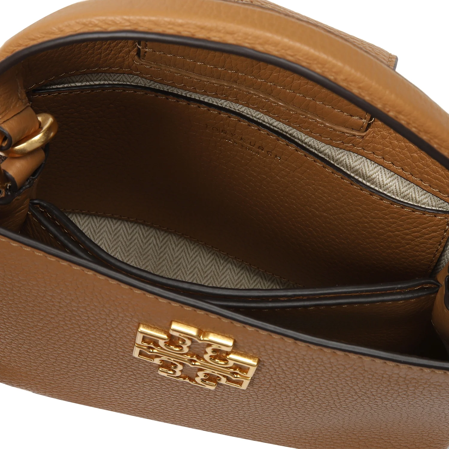 Tory Burch Women's Britten Pebbled Leather Micro Satchel Crossbody Bag (Tiramisu)